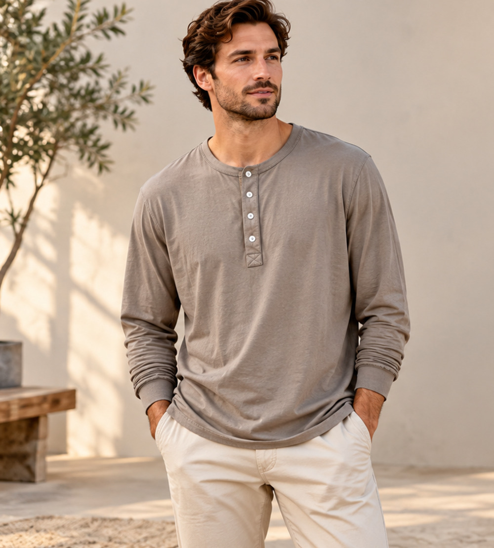 Buck Mason Men Long Sleeve Henley 100% Cotton Button Tee Sz XL Minimalist Basic